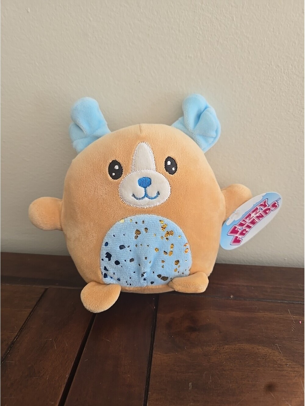 Dog Plush 5" By Fuzzy Friends Tan Blue Sparkle Squish Soft